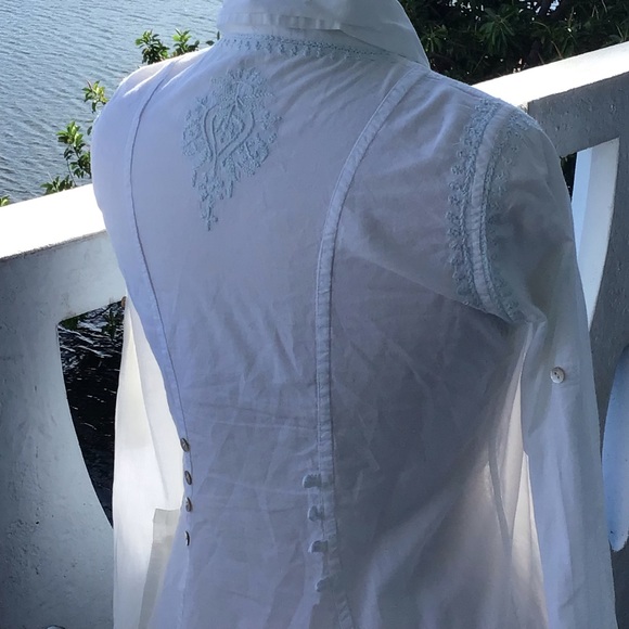 Subtle Luxury Gorgeous Embroidered Cotton Tuxedo Style Long Sleeve Shirt - Picture 16 of 16